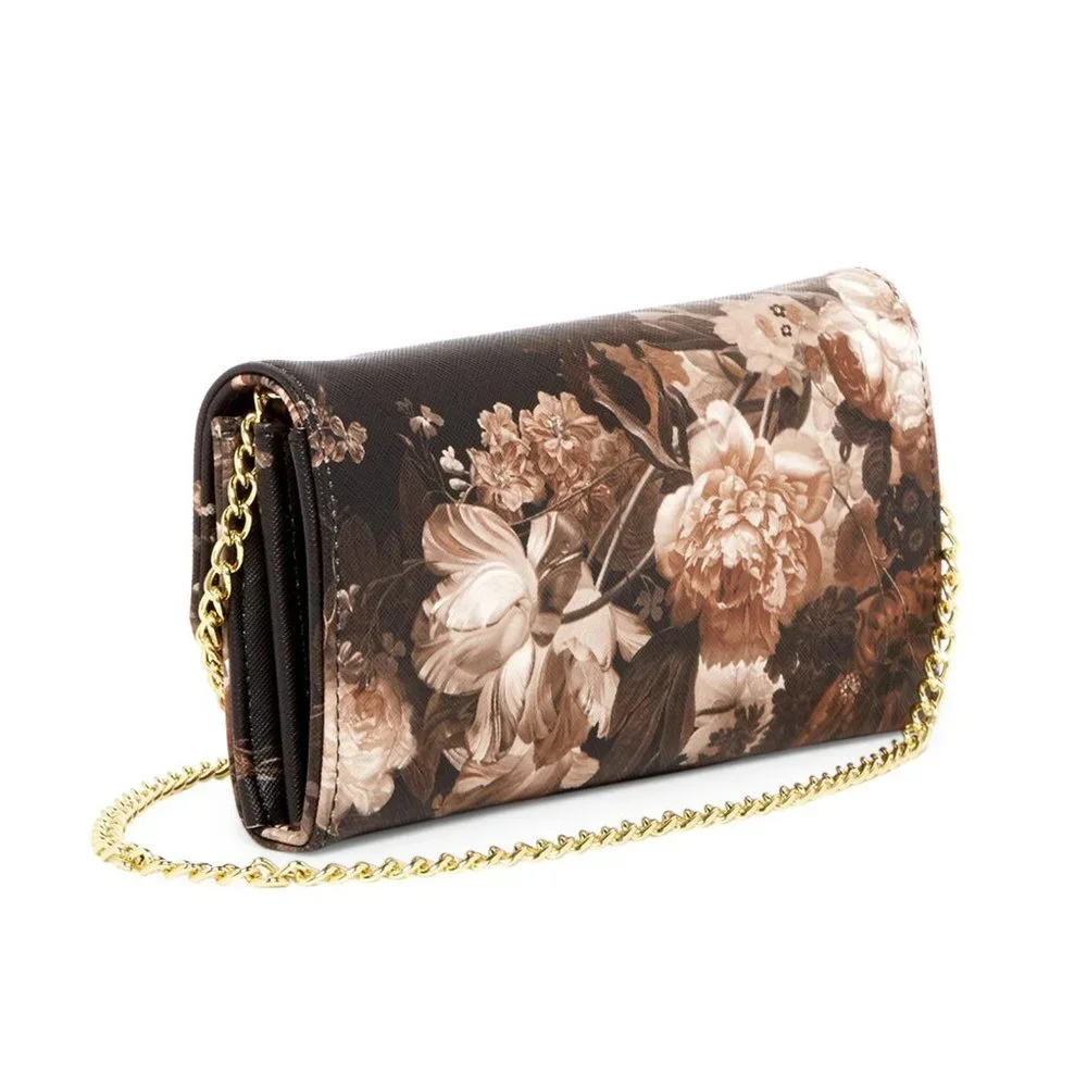 STEVE MADDEN Wallet On A String Gold Chain Brown Floral Bag - Picture 2 of 5